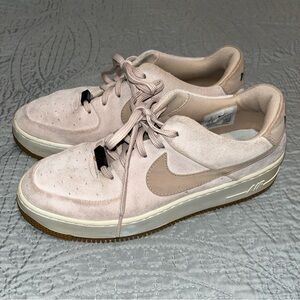 Nike Light Tan Air Force one Sneakers with Swoosh pale pink suede